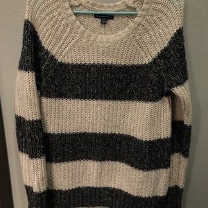 Cream/Charcoal Gray Striped Sweater